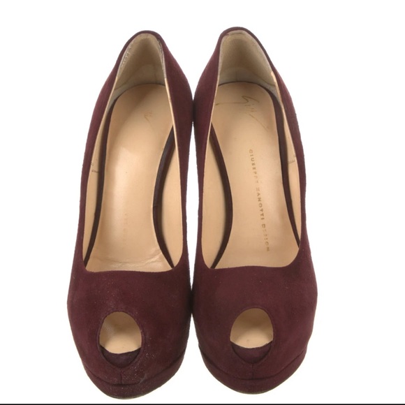 Giuseppe Zanotti Design peep toe covered platform suede burgundy - Picture 1 of 4